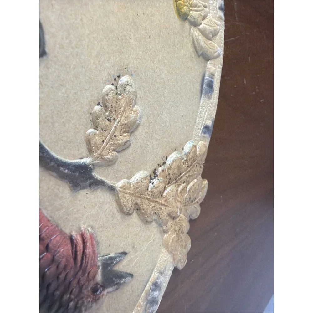 VTG antique embossed die cut german calendar topper back 3D cardboard Birds BIG
